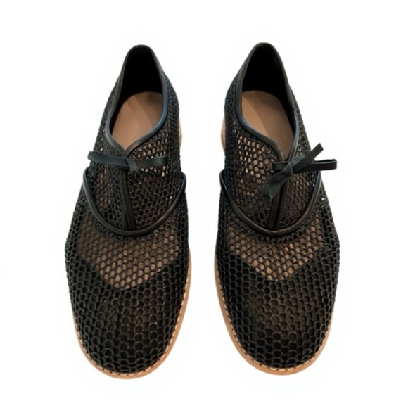 All Black Mesh Black Oxfords Leather Anthropologie Flats UK 41 or 10.5 - Picture 12 of 12